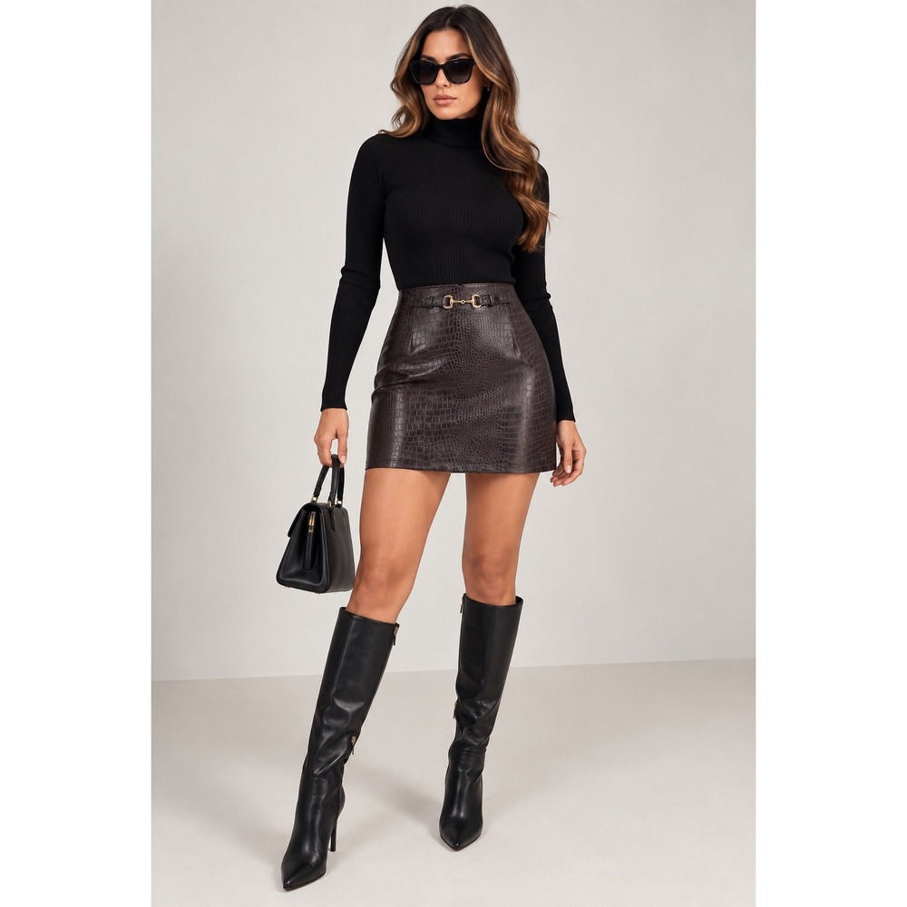 COMMENSE Crocodile Embossed Faux Leather Mini Skirt Size XS